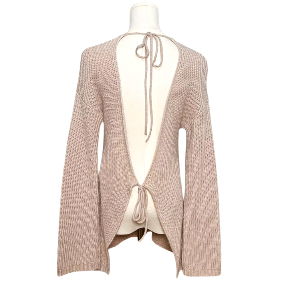 Tobi Emma Soft Pink Open Tie Back Cotton Blend Bell Sleeve Sweater Relaxed Small